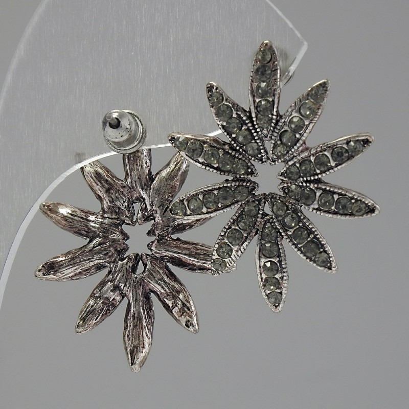 Stud Earrings Flower, light crystals, silver-tone metal, 30mm