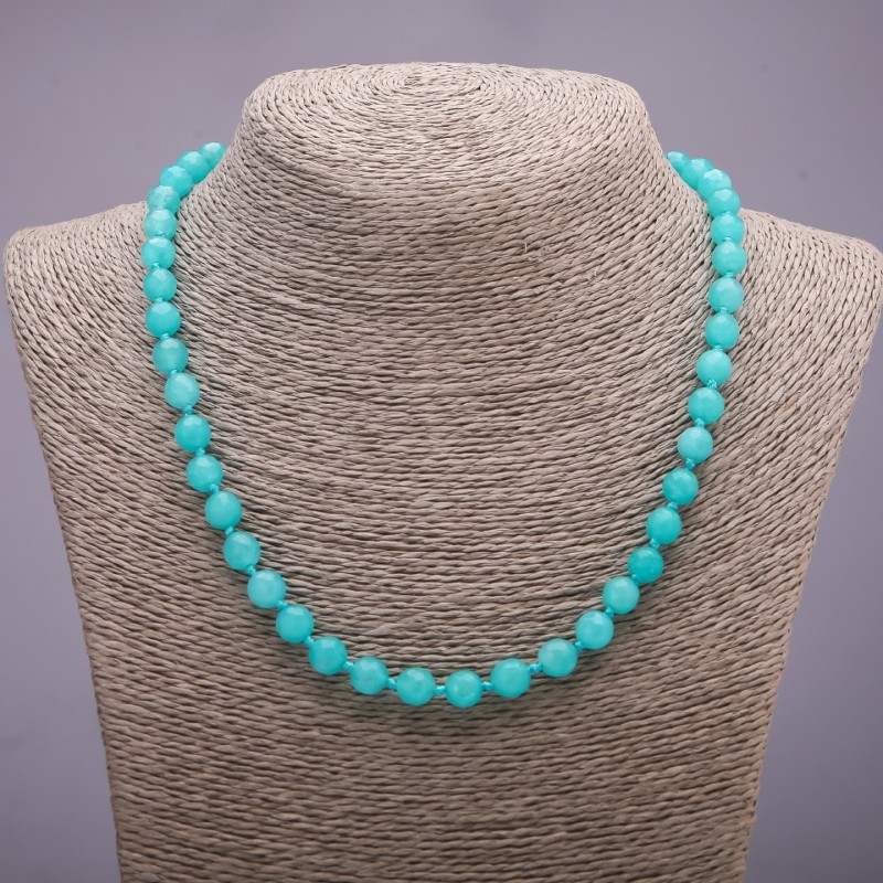 Aquamarine Necklace, Faceted Bead, 8mm Diameter, 48cm Length