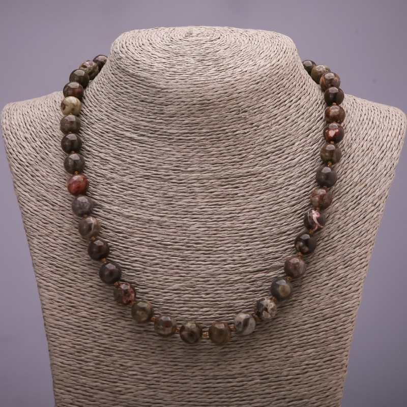 Picasso Jasper Natural Stone Necklace, Smooth Bead, 10mm Diameter, 50cm Length