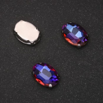 Price per pack /10 pcs. Sew-on Crystal in Claw Setting, Oval 10x14mm, Blue-Raspberry