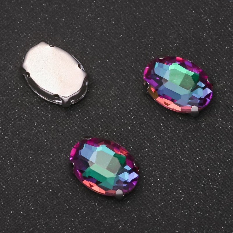 Price per Pack /10pcs. Sew-on Crystal in Claw Oval 10x14mm Green-Raspberry