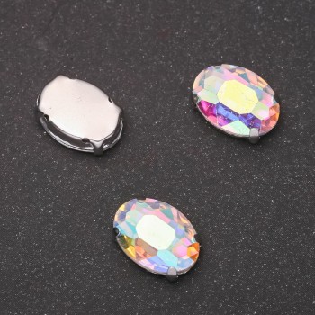 Price per pack /10 pcs. Sew-on Crystal in Claw Setting, Oval 10x14mm, Iridescent