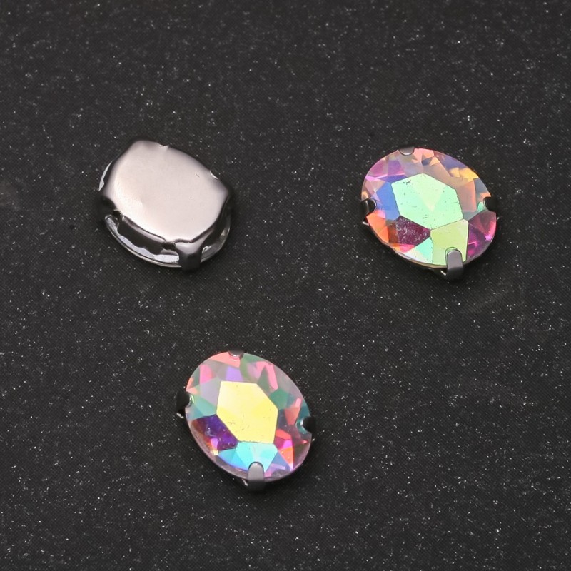 Price per Pack /10pcs. Sew-on Crystal in Claw Oval 10x12mm Rainbow