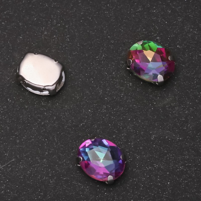 Price per Pack /10pcs. Sew-on Crystal in Claw Oval 10x12mm Green-Raspberry