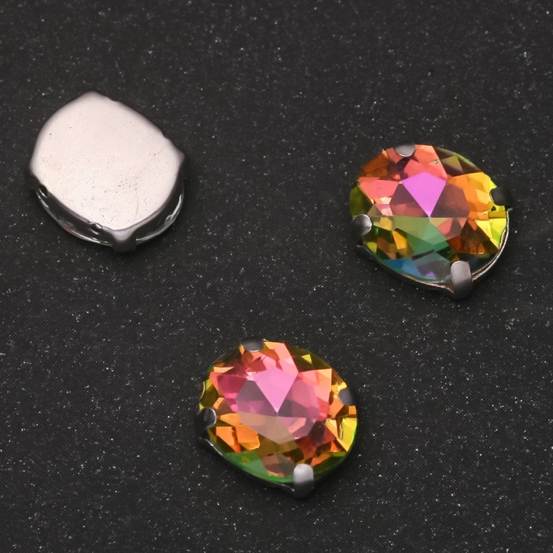 Price per Pack /10pcs. Sew-on Crystal in Claw Oval 10x12mm Pink-Green