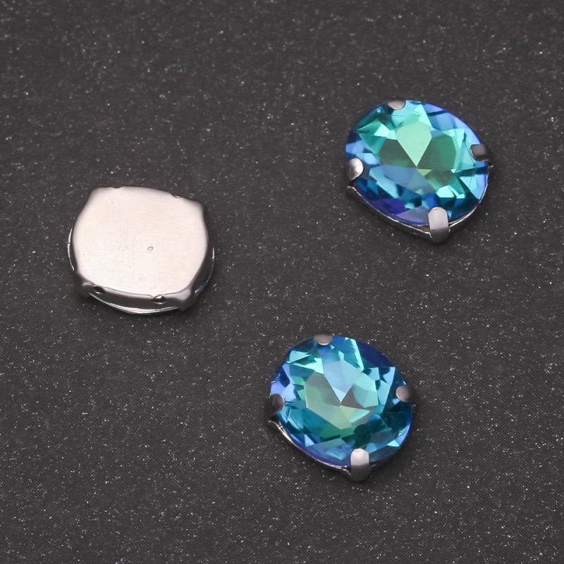 Price per pack /10pcs. Sew-On Crystal in Claw Setting Oval 10x12mm Green-Blue
