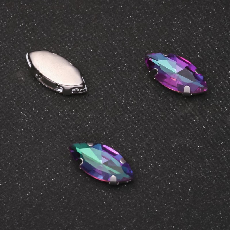Price per pack /10pcs. Sew-On Crystal in Claw Setting Oval 7x15mm Green-Raspberry