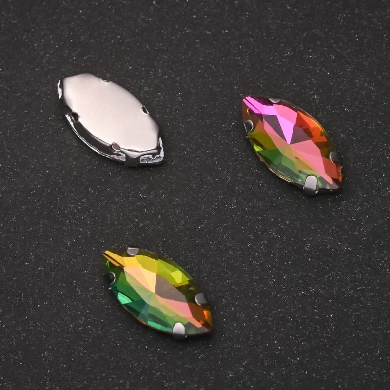 Price per pack /10pcs. Sew-On Crystal in Claw Setting Oval 7x15mm Pink-Green