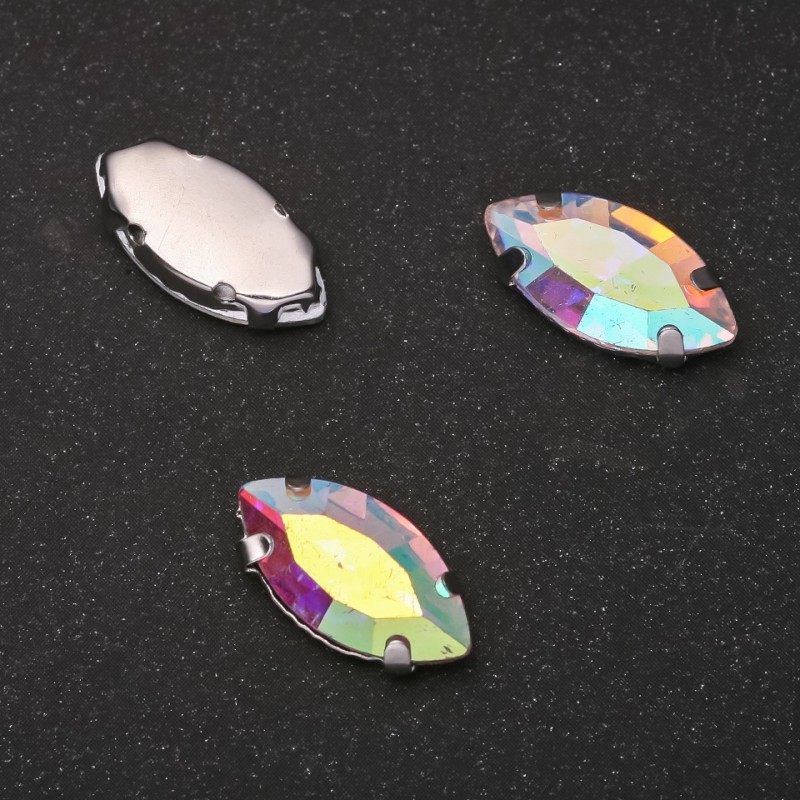 Price per pack /10pcs. Sew-On Crystal in Claw Setting Oval 9x18mm Rainbow