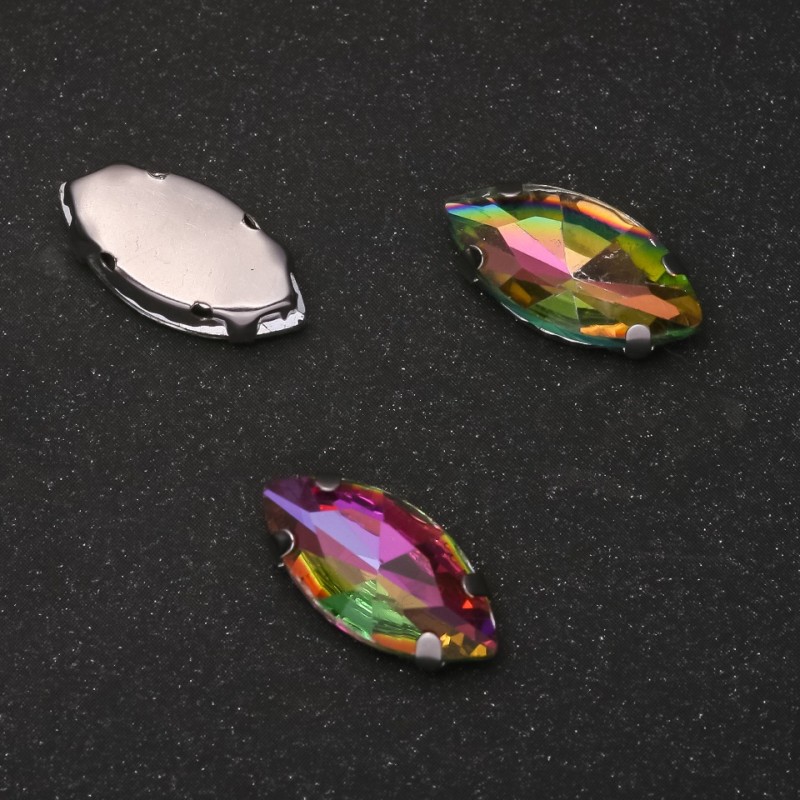 Price per pack /10pcs. Sew-On Crystal in Claw Setting Oval 9x18mm Pink-Green
