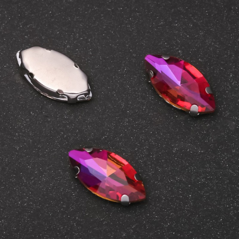 Price per pack /10pcs. Sew-On Crystal in Claw Setting Oval 9x18mm Raspberry-Orange