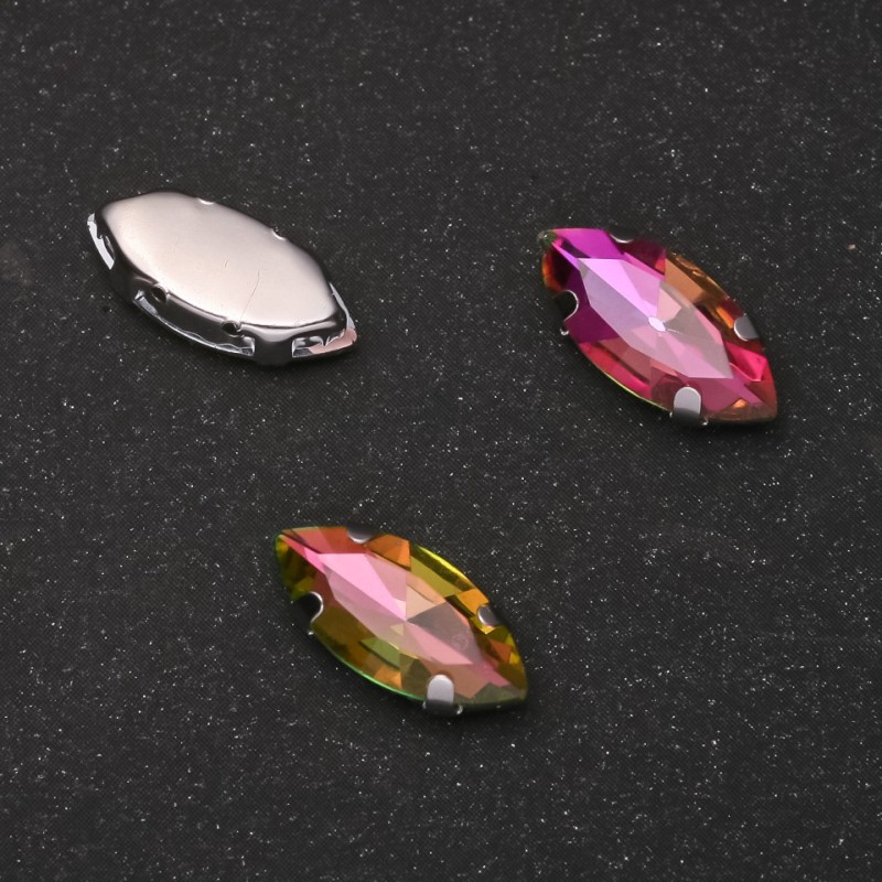 Price per pack /10pcs. Sew-On Crystal in Claw Setting Oval 9x18mm Pink-Green