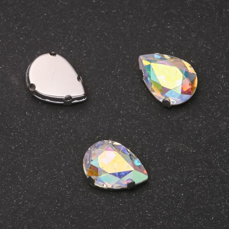 Price per pack /10pcs. Sew-On Crystal in Claw Setting Drop 10x14mm Rainbow