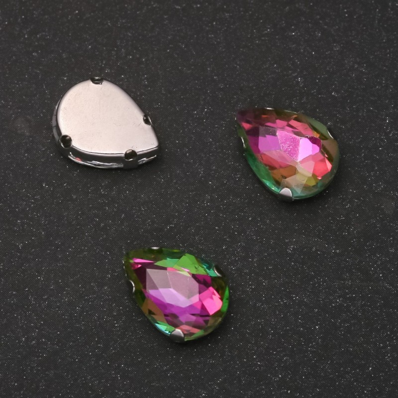 Price per pack /10pcs. Sew-On Crystal in Claw Setting Drop 10x14mm Pink-Green
