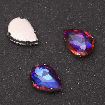Price per pack /10pcs. Sew-On Crystal in Claw Setting Drop 10x14mm Blue-Crimson