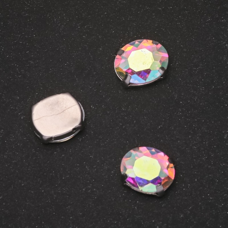 Price per pack /10pcs. Sew-On Crystal in Claw Setting Oval 8x10mm Rainbow
