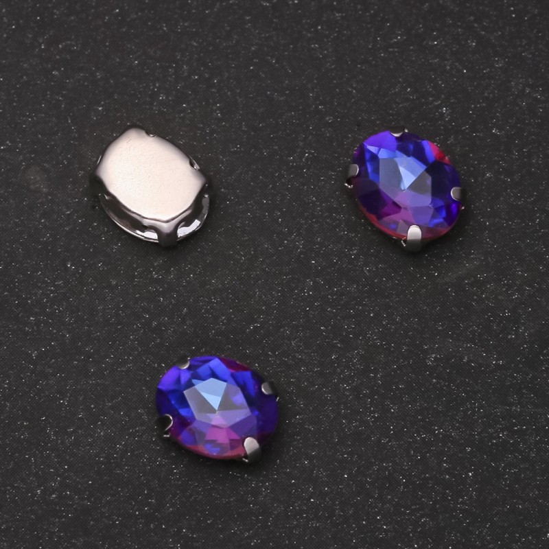 Price per pack /10pcs. Sew-On Crystal in Claw Setting Oval 8x10mm Blue-Crimson