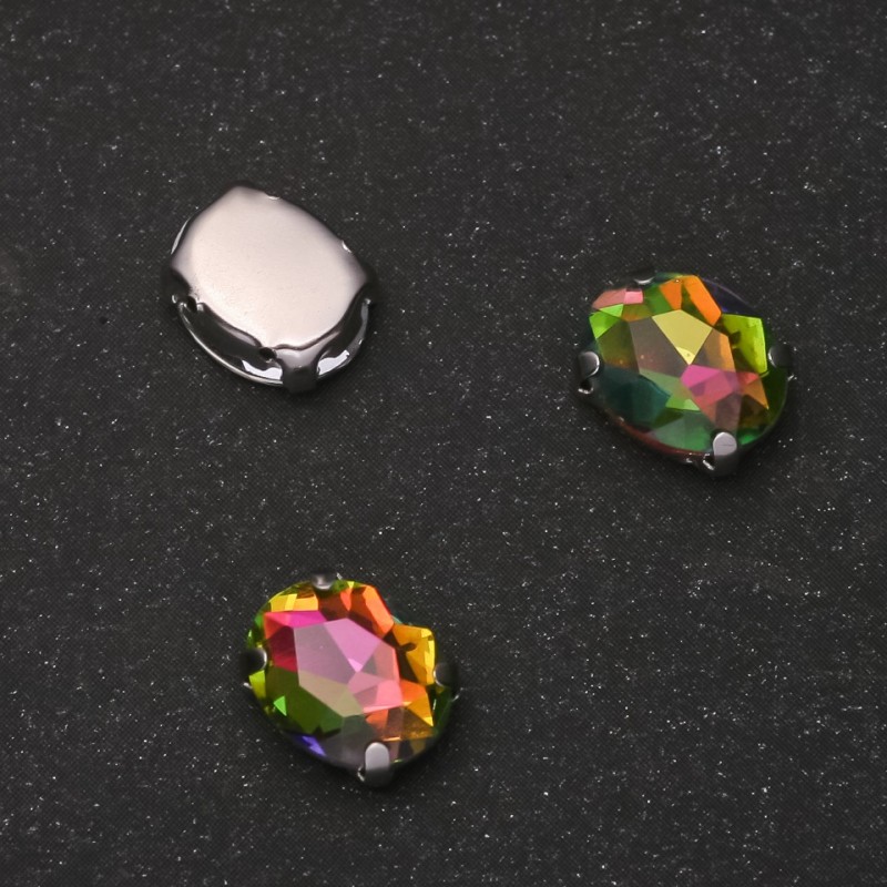 Price per pack /10pcs. Sew-On Crystal in Claw Setting Oval 8x10mm Rainbow