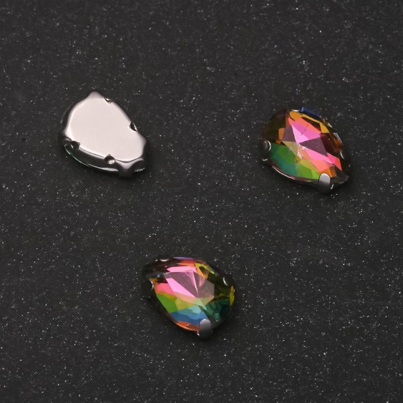 Price per pack /10pcs. Sew-on Crystal in Claw Setting Drop 7x10mm Pink-Green