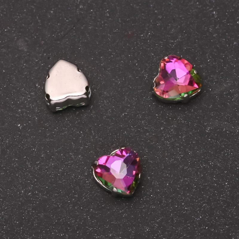 Price per pack /10pcs. Sew-on Crystal in Claw Setting Heart 8mm Raspberry-Green