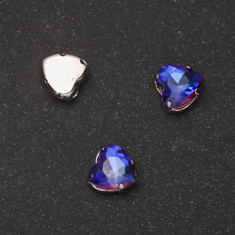 Price per pack /10pcs. Sew-on Crystal in Claw Setting Heart 8mm Blue-Raspberry