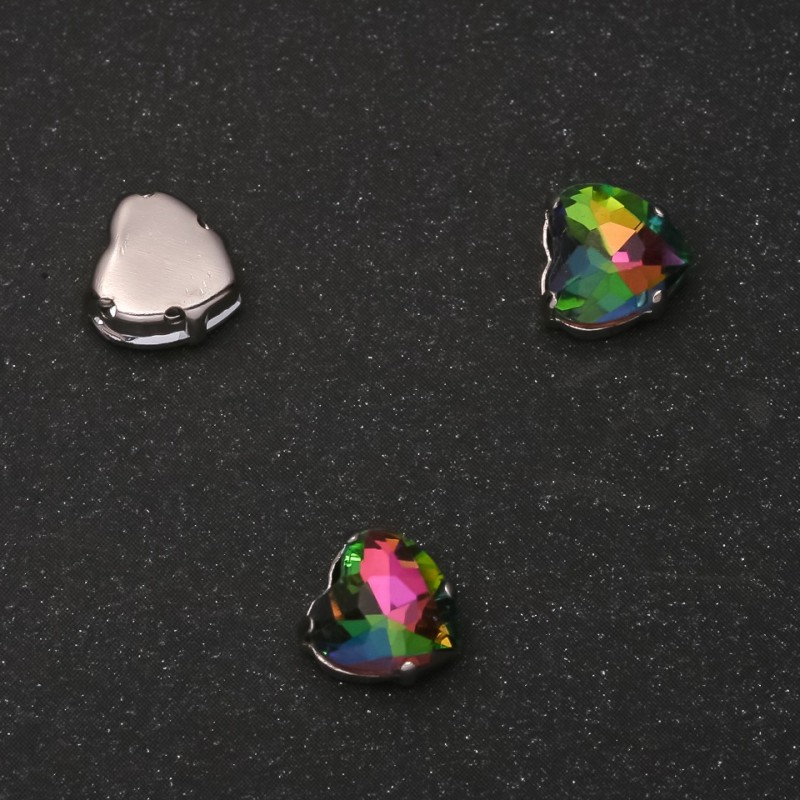 Price per pack /10pcs. Sew-on Crystal in Claw Setting Heart 8mm Rainbow