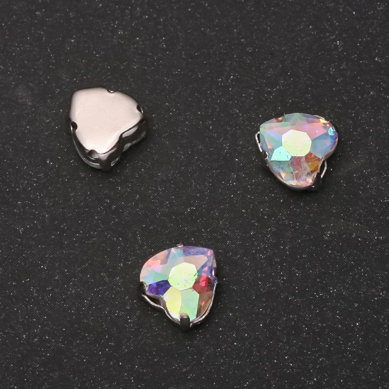 Price per pack /10pcs. Sew-on Crystal in Claw Setting Heart 8mm Rainbow