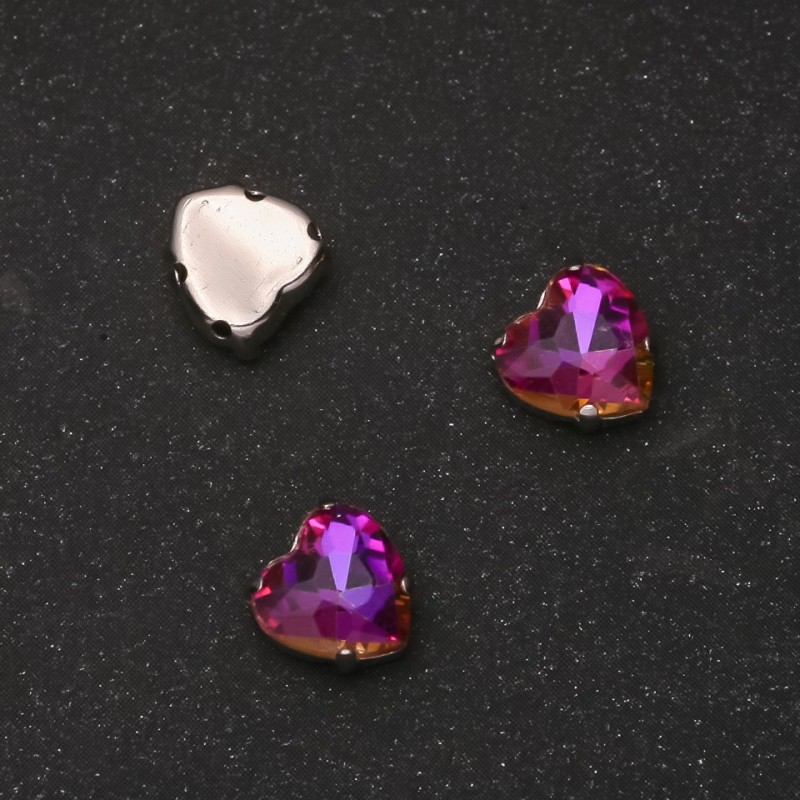 Price per pack /10pcs. Sew-on Crystal in Claw Setting Heart 8mm Raspberry-Orange