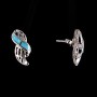 Stud earrings with delicate openwork, blue opal (synthetic) insert, colour-silver finish, 20×10mm