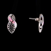 Earrings, exquisite stud with delicate openwork and a pink opal insert (synthetic) – colour silver 20×10mm