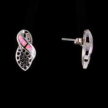 Earrings, exquisite stud with delicate openwork and a pink opal insert (synthetic) – colour silver 20×10mm