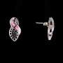 Earrings, exquisite stud with delicate openwork and a pink opal insert (synthetic) – colour silver 20×10mm