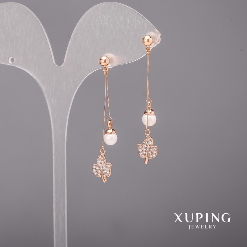 Xuping Earrings with White Stones and Majorica Pearls 10x46mm 18K Gold Plating