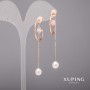 Xuping Earrings with White Stones and Majorca Pearls 23x64mm 18K Gold Plating