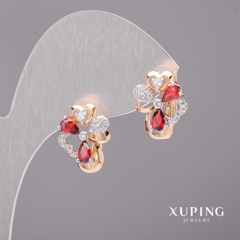 Xuping Earrings with Red Stones 12x15mm Rhodium, 18K Gold Plating