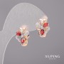 Xuping Earrings with Red Stones 12x15mm Rhodium, 18K Gold Plating