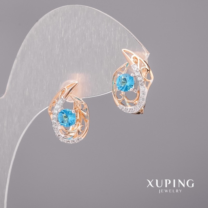 Xuping Earrings with Light Blue Stones 11x16mm Rhodium, 18K Gold Plating