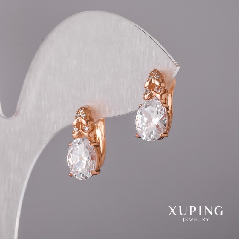 Xuping Earrings with White Stone 7x16mm, 18K Gold Plating