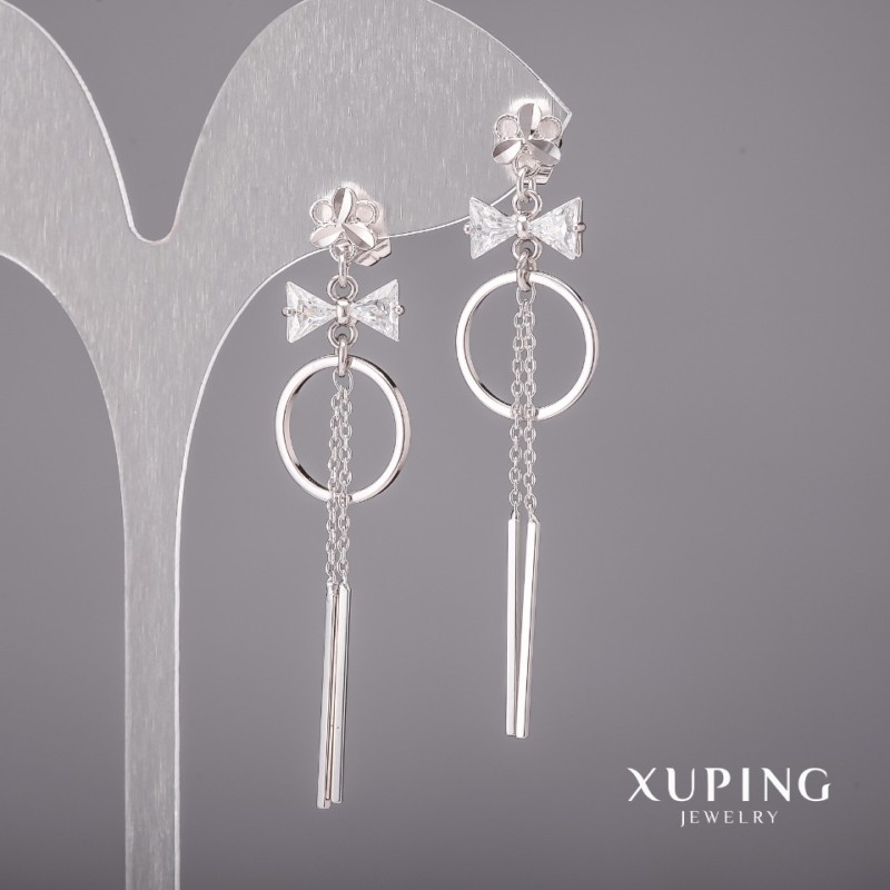 Xuping Earrings with White Stones 14x60mm Rhodium