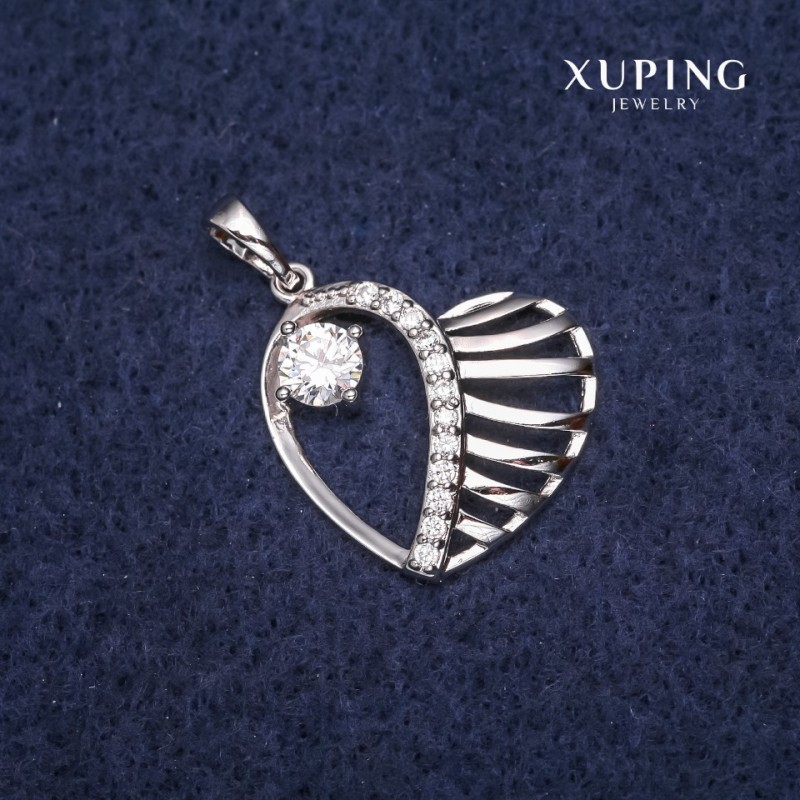 Xuping Heart Pendant 19x22x26mm Rhodium with White Rhinestones