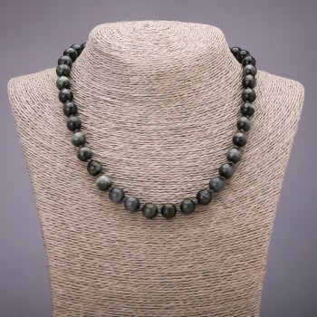Necklace Natural Hawk's Eye Smooth Bead, Diameter 10(+/-)mm, Length 45cm