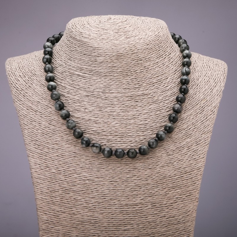 Necklace Natural Hawk's Eye Smooth Bead, Diameter 8(+/-)mm, Length 45cm