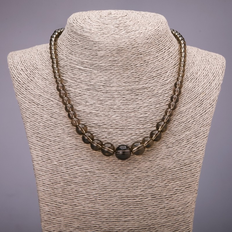 Necklace Smoky Quartz (Synthetic) Graduated Smooth Bead, Diameter 6-14mm, Length 45cm