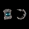 Stud earrings, half-round, lacey, with oval emerald crystals "emerald" / plated with silver / 20 × 15 mm