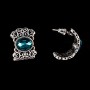 Stud earrings, half-round, lacey, with oval emerald crystals "emerald" / plated with silver / 20 × 15 mm