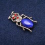 Beetle Brooch with Cat's Eye Cabochon and Rhinestones, Gold-tone Metal 23x40mm