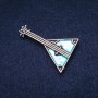 Balalaika Brooch, Enamel, Silver-tone Metal 32x49mm