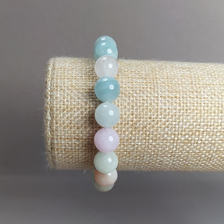 Morganite Natural Stone Smooth Bead Bracelet, diameter 10mm, stretch, circumference 18cm