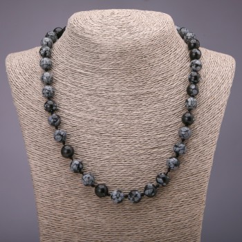 Natural Stone Necklace Snow Obsidian Apache Tears Smooth Bead, diameter 10(±)mm, length 50cm