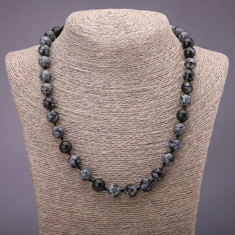 Natural Stone Necklace Snow Obsidian Apache Tears Smooth Bead, diameter 10(±)mm, length 50cm